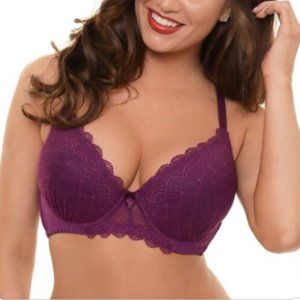 HONEY B by DYNASHAPE Diamond Lace Bra AF020 Womens Size 40D - Dark Purple